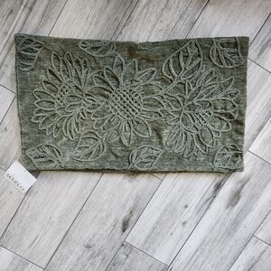Love Marlo Mossy Green Chenille Pillow Cover Floral Sunflowers Oblong 14×24